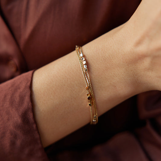 Three Rows of Gold Cube Bracelet