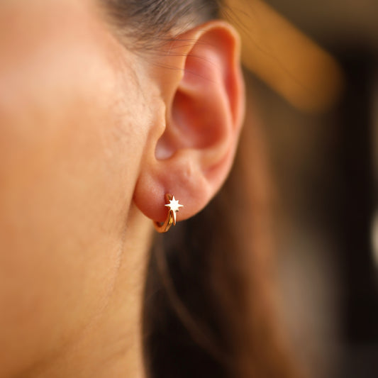 Minimal Stud Hoop Earrings,North Star