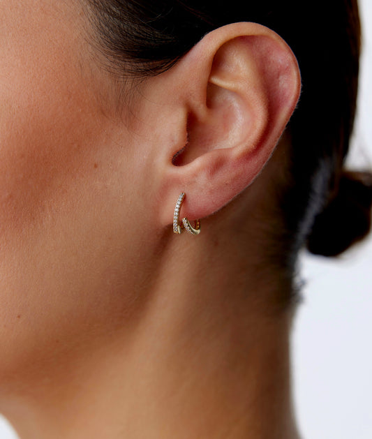 Two Rows of Stones and One Hole Earring