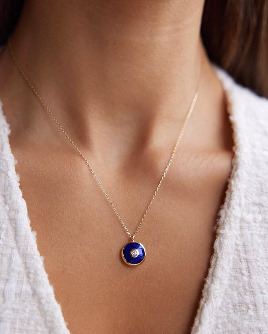 Double Sided Enamel Single Stone Necklace