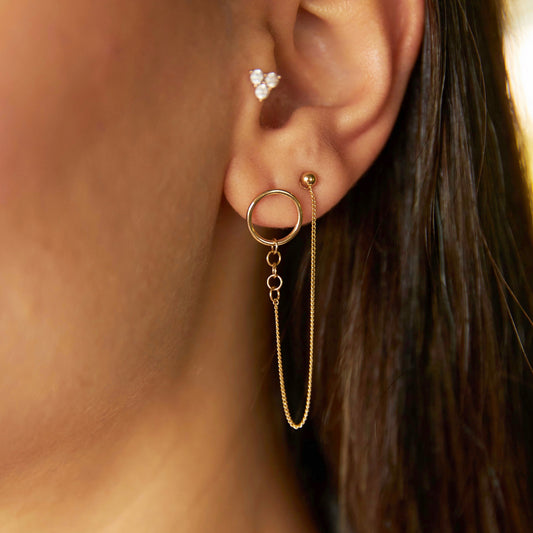 Double Hole Earrings with Chain