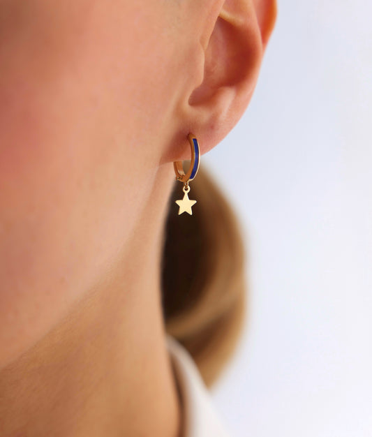 Navy Blue Enamel Star Earrings