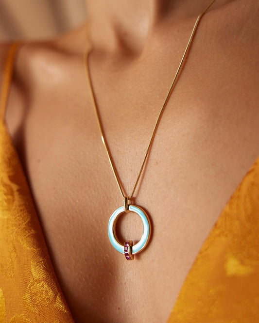 Turquoise Enamel Ring Necklace