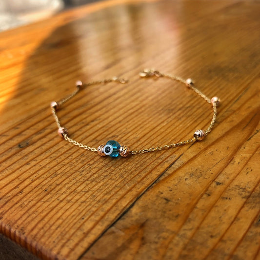 Glass Evil Eye and Rose Ball Bracelet