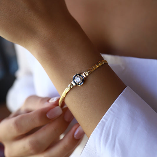 Sekizgen Siyah Mineli Snake Bileklik