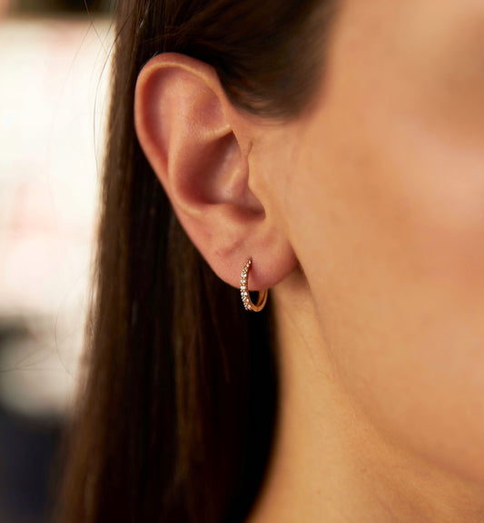 Mini Hoop Earrings with Row Stones