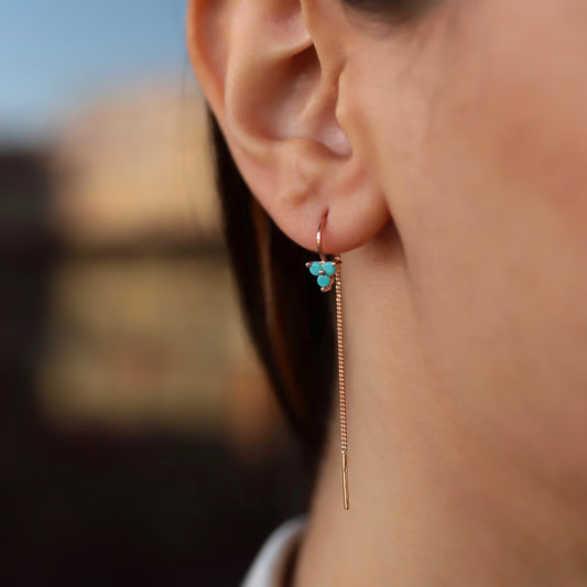 Zincir Sallantılı Üçlü Firuze Küpe