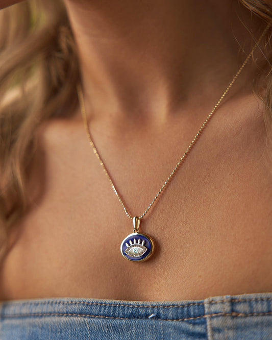 Navy Blue Enamel Eye Necklace
