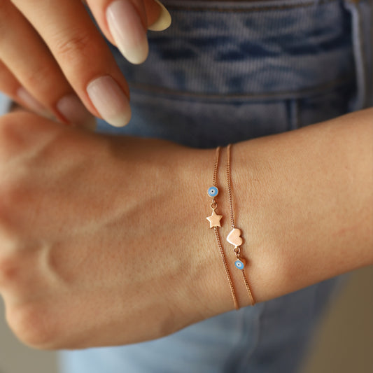 Chain Bracelet with Heart and Star Figure