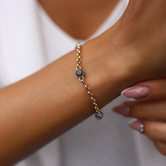 Mini Turquoise Three Evil Eye Bracelet