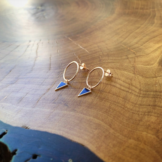 Navy Blue Triangle Dangle Circle Earrings