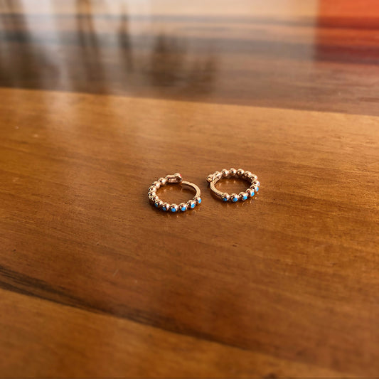 Mini Turquoise Ball Ball Double Sided Hoop Earrings