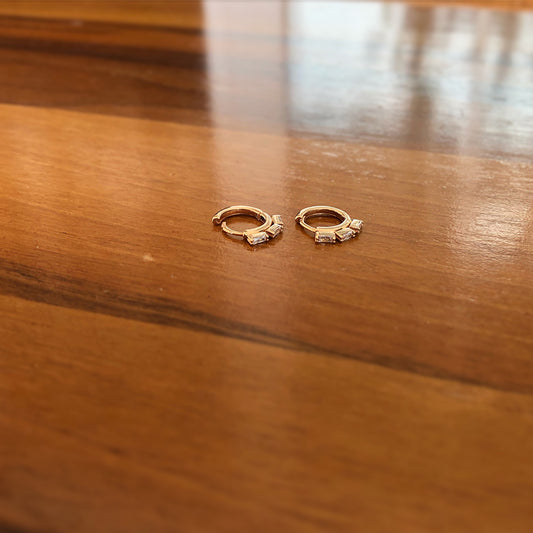 Three Baguette Minimal Design Hoop Earrings