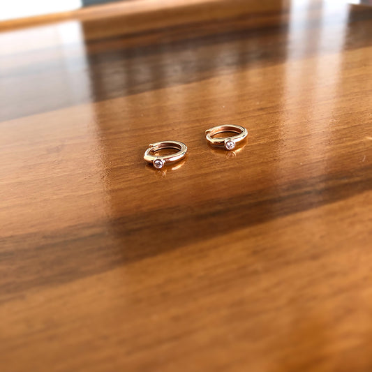 Single Stone Minimal Hoop Earrings