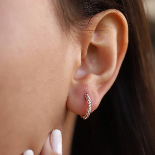 White Enameled Stone Hoop Earrings