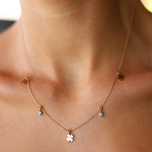 Three Clovers and Two Turquoise Necklace