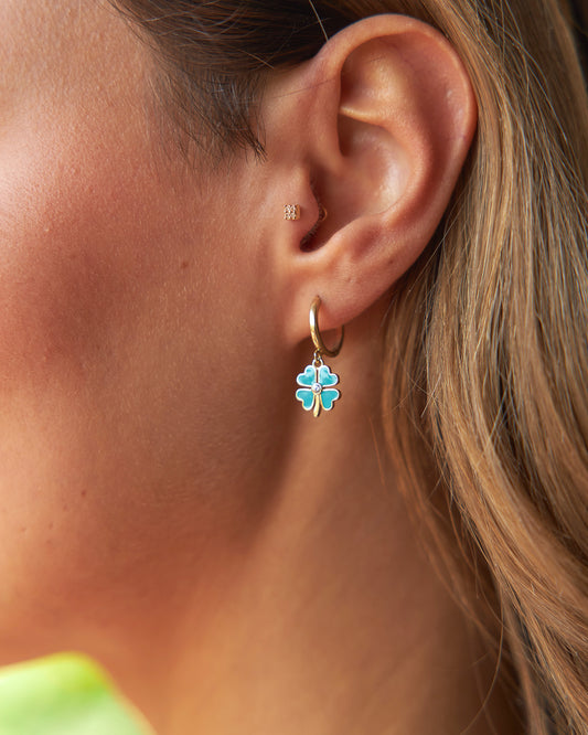 Turquoise Enamel Clover Earrings