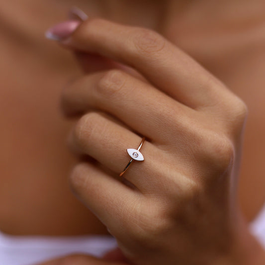 White Enamel Single Stone Ring