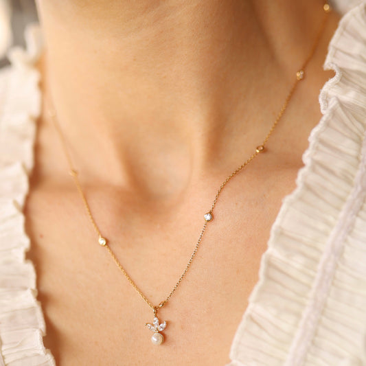 Pearl Lotus Necklace with Seed Chain