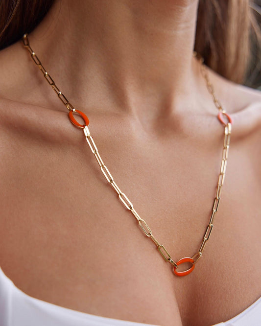 Orange Paper Clip Necklace