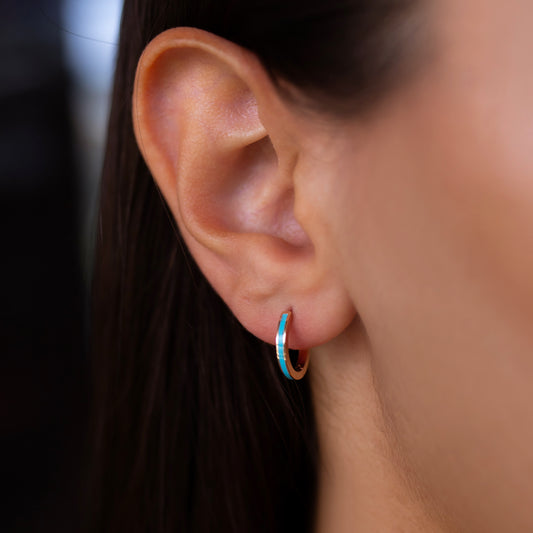 Turkuaz Mineli Halka Küpeler