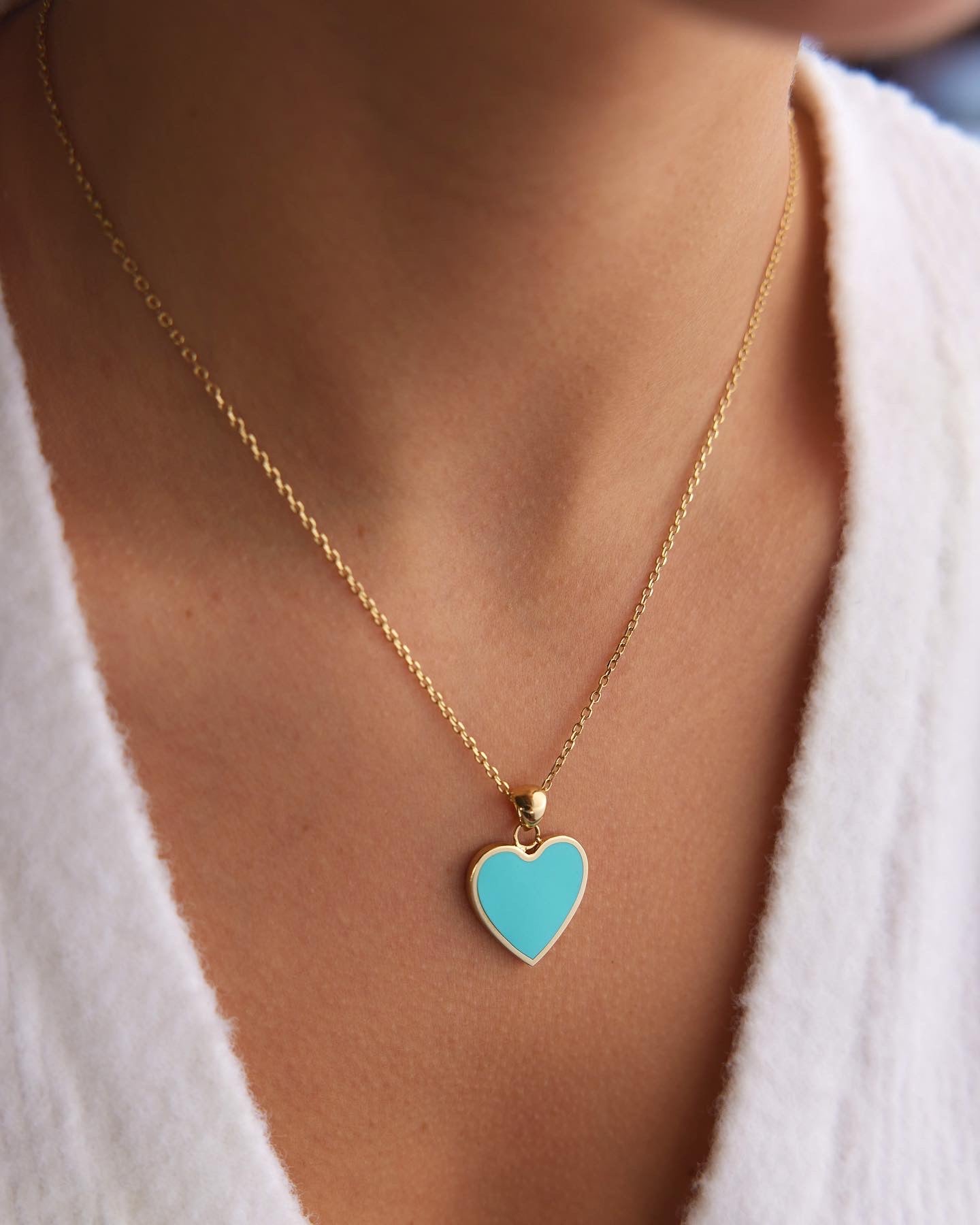 Turquoise Colored Heart Necklace – Çağdaş Kuyumculuk