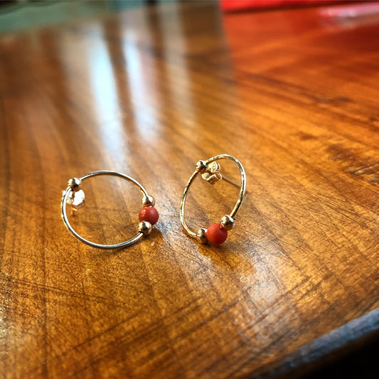 Coral Stone Hoop Earrings