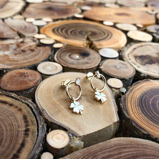 Hanging Clover Earrings with Baguette Detail