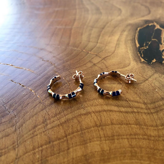 Dark Blue Enameled Design Bone Earrings