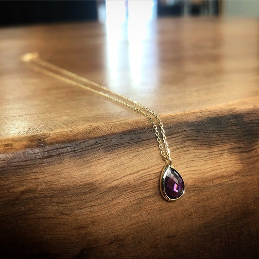 Faceted Purple Stone Drop Necklace