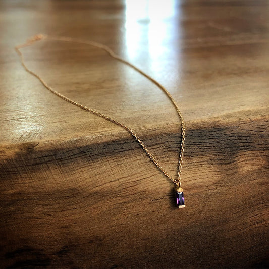 Purple Color Baguette Stone Necklace