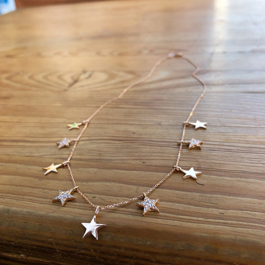 Star Necklace with One Stone and One Without Stone