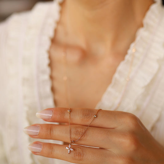 Quadruple Marquise Necklace with Long Seed Chain