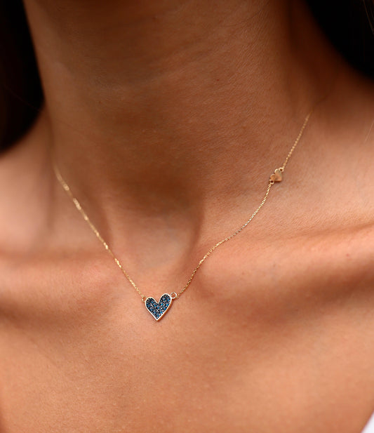 Blue Stone Double Heart Necklace