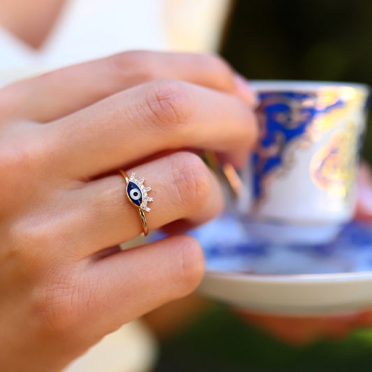 Enameled Eyelash Eye Ring