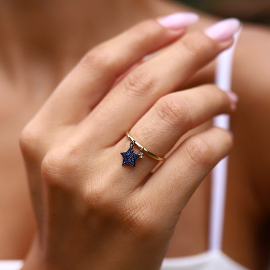 Navy Blue Star And Seed Ring